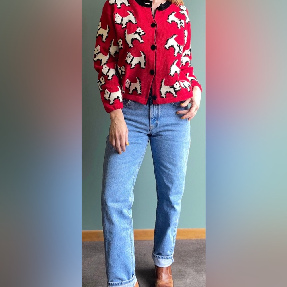 Vintage 90s Susan Bristol Scottie Dog Cardigan